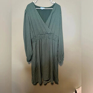 Draper James‎ RSVP Green Polka Dot Faux Wrap Long Sleeve Dress Size XXL